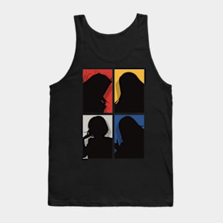 All The Main Characters In The Eminence In Shadow Anime In A Cool Black Silhouette Pop Art Design In Colorful Background Tank Top